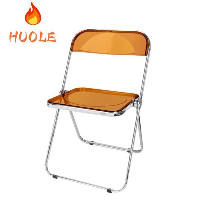 HUOLE Chaise pliante en acrylique jaune empilable et élégante sans accoudoirs pour la salle à manger ou le salon.