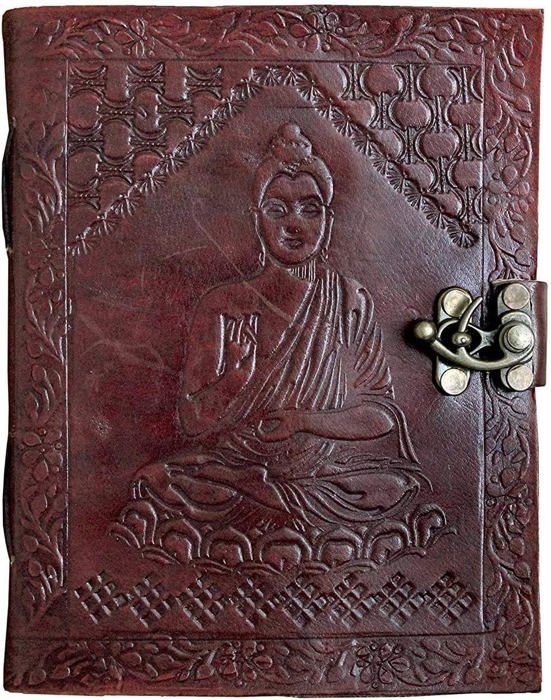 Finun-Lthr Journal En Cuir Fait Main 33x25.4cm Avec 4 Anneaux - Classeur Cuir Marron Arbre Relief