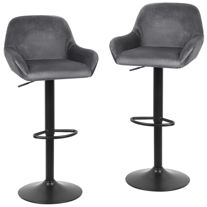 Tabouret de bar rembourrée réglable en hauteur en velours et fer facile à monter - ERROLVES - Gris foncé - 50*40*86-106 CM