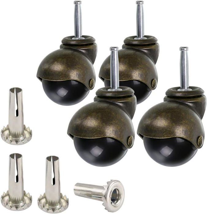 Roulettes pour meubles 50 mm (Ø50) à tige 8×38 mm - Laiton antique roulement à billes 360° charge 40 kg