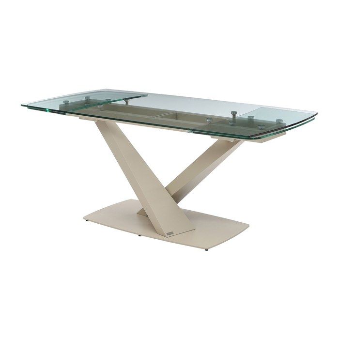 Table à manger extensible 6 à 10 personnes en verre trempé et métal - Transparent et beige - MALATA de Maison Céphy