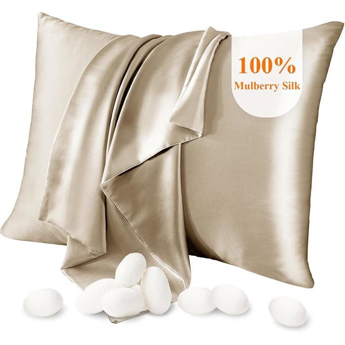 Taie D'Oreiller En Soie 100% Mûrier 65x65 Cm – Gris Argenté, Ultra-Douce, Anti-Âge Pour Peau Et Cheveux