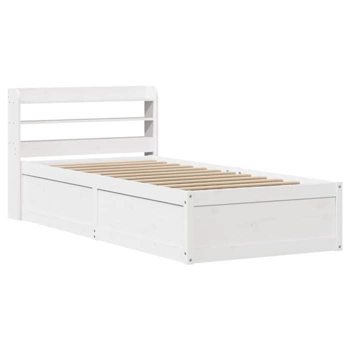 Lit dinvité simple Cadre de lit avec tête de lit blanc 75x190cm bois de pin massif - 1 Place SP25325BED98307717