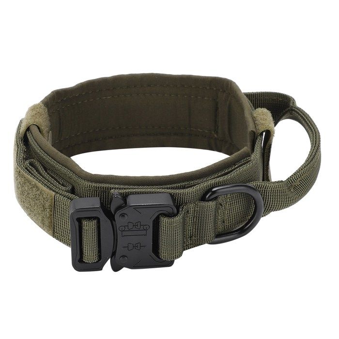 Comparer les prix de Collier pour chien réglable en coton durable avec boucle en métal pour chiots vert armée