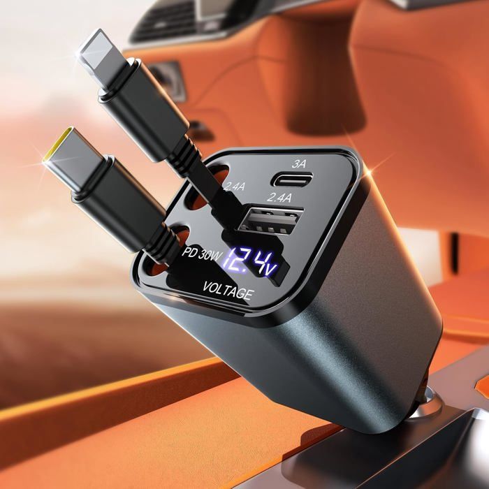 Chargeur allume-cigare 2xUSB-A + USB-C + prise allume-cigares - T'nB, chargeur p