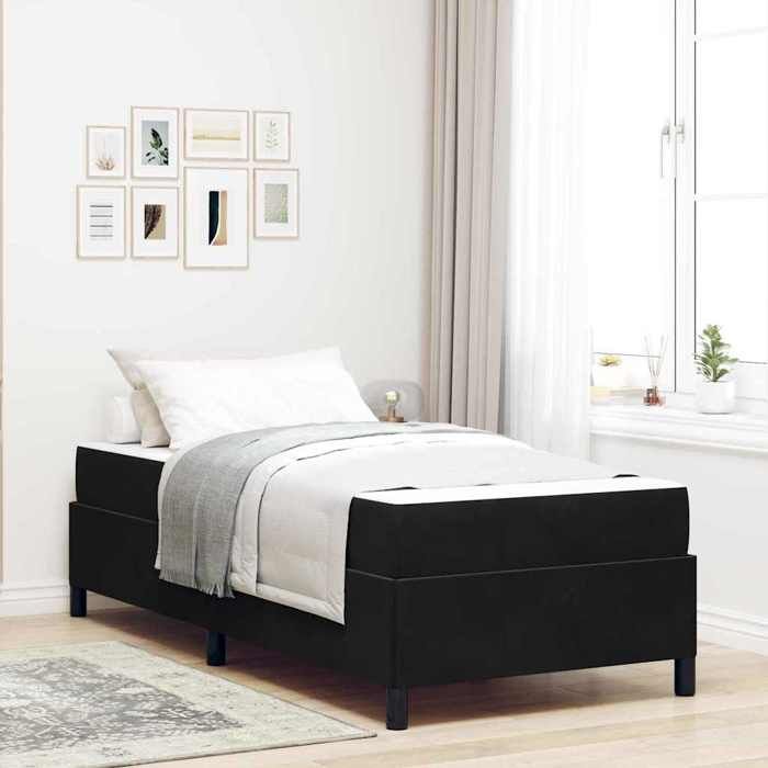 CLARENCE® Cadre de lit - (Taille unique) - Lit simple - Noir et blanc et noir 90 x 200 cm - Velours LV6767