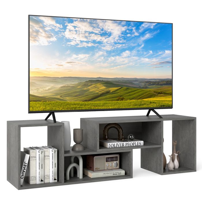 COSTWAY 60 Meuble TV 2 Pcs Modulaires Meuble TV Angle pour Recoin Combination Libre Meuble TV Angle pour Salon Chambre Gris