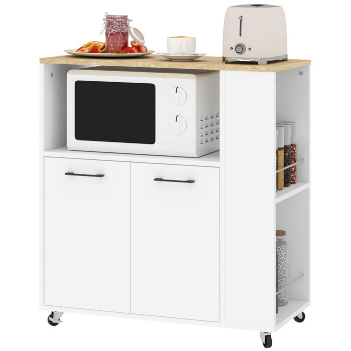 Desserte de cuisine - HOMCOM - à roulettes - plan de travail étagère réglable - panneau de particules - 75x40x80 5cm - blanc Desserte de cuisine - HOMCOM - à roulettes - plan de travail étagère réglable - panneau de particules - 75x40x80 5cm - blanc