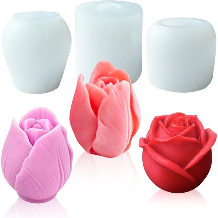 Lot De 4 Moules En Silicone 3D En Forme De Fleur Et De