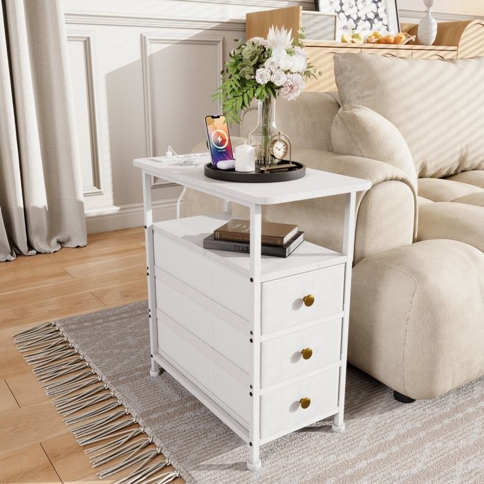 UEV Lot De 2 Tables De Chevet Style Scandinave - Table De Nuit Avec Tiroir, 45x35x60cm, Blanc