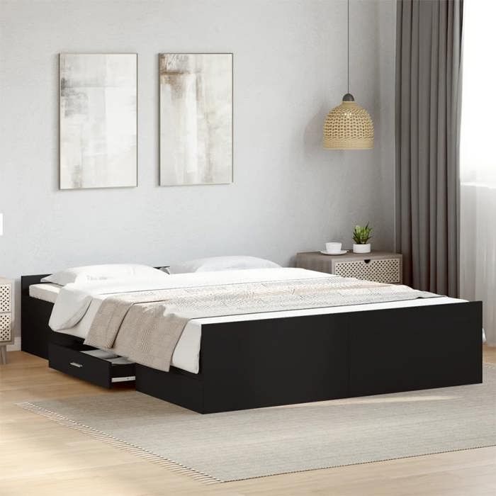 CHIC Lit adulte 2 places - 150x200 cm Structure/Cadre de lit et tiroirs noir 150x200 cm #Sara59791