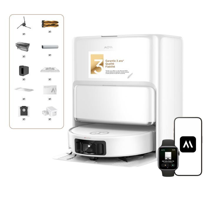 Aspirateur robot - Mova - Z60 Ultra Roller - Aspiration 26 000 Pa - Lavage HydroForce - Technologie MaxiReach