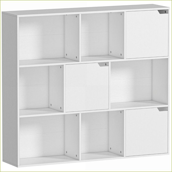 DisplayShelving &amp Etageres - Régal à Cubes 9 Compartiments 3 Portes - Blanc - Salon/Chambre/Bureau