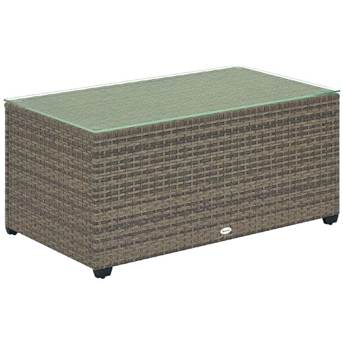 Table basse de jardin - Outsunny - plateau en verre trempé - résine tressée - cadre en acier - 90 x 50 x 38 cm - gris foncé