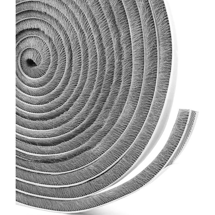 Joint brosse porte coulissante - ESTAMPILLE - 12M - 9mm x 5mm - Gris - Isolation phonique - Autocollant - Imperméable