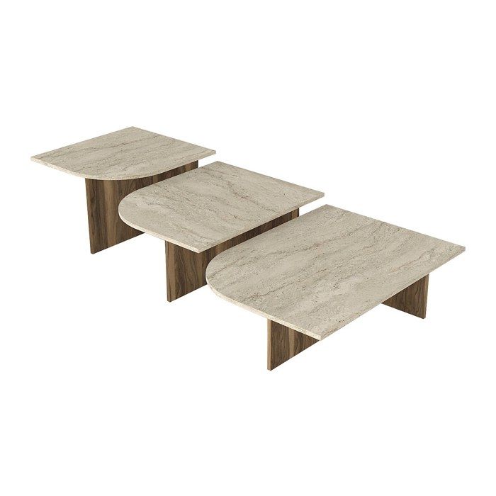 Tables basses gigognes - Effet travertin beige et naturel foncé - OMELINA Tables basses gigognes - Effet travertin beige et naturel foncé - OMELINA