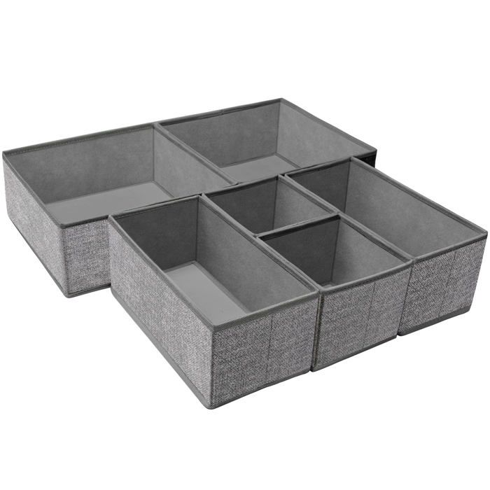 Organisateur de tiroir pliable pour sous-vêtements boîte de rangement pour vêtements et chaussettes (6 boîtes grises)