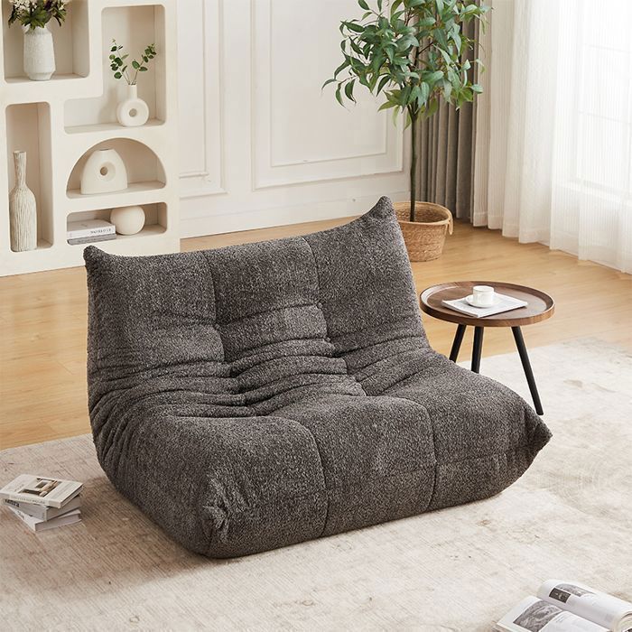 Fauteuil Lounge au Sol en Chenille avec Mousse Haute Résilience Dossier Ergonomique Sans Accoudoirs et Sans Montage - Gris