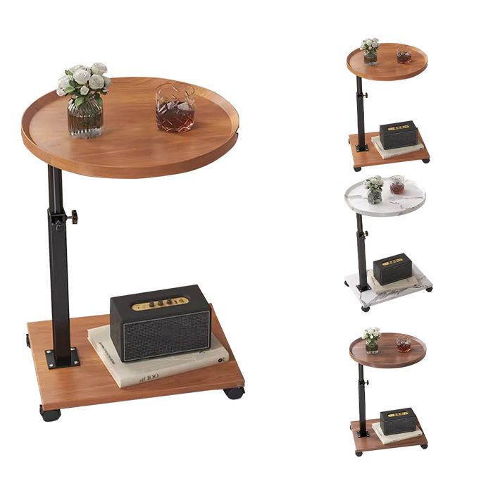 Table dappoint en forme de C Petite table basse 45-80cm réglable en hauteur pivotante à 360° avec roulettes Bout de canape chene