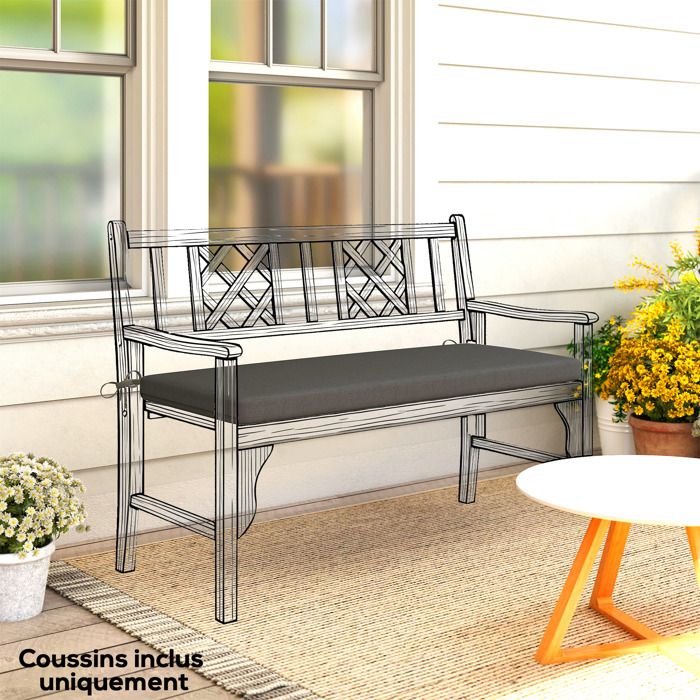 Coussin de banc coussin pour Banc de Jardin extérieur intérieur housse amovible 110 x 46 x 65 cm gris foncé