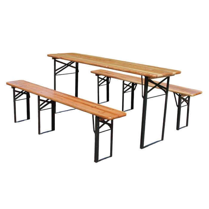 Ensemble de jardin pliable – 177 cm – 1 table pliante + 2 bancs de jardin – Pin massif – Capacité de charge jusquà 200 kg