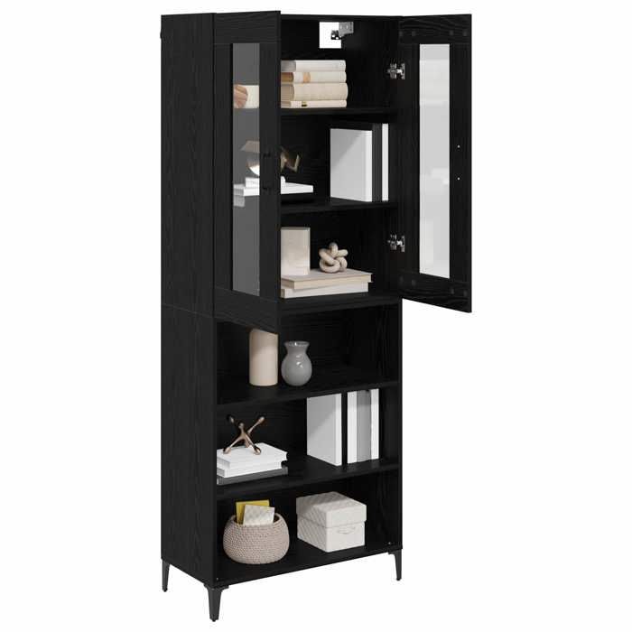 (9890)Moderne Haut Cabinet MEUBLE DE SEJOUR Chêne noir 69 5x34x180 cm Bois dingénierie poid:42.46 kg