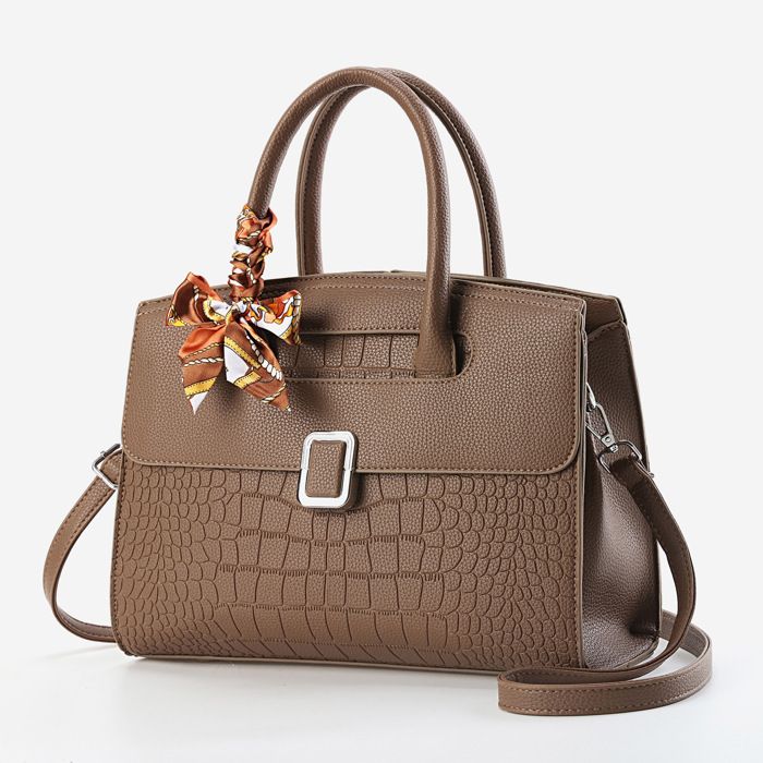 Sac à main Femme Motif crocodile Élégant Chic Rétro en Similicuir Kaki
