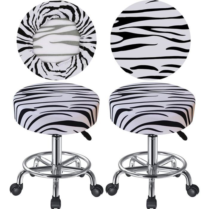 Housse Tabouret Rond 30-40cm Housse Tabouret de Bar Rond Extensible Imperméable à la Poussière Doux et Durable (2 Noir/Blanc)