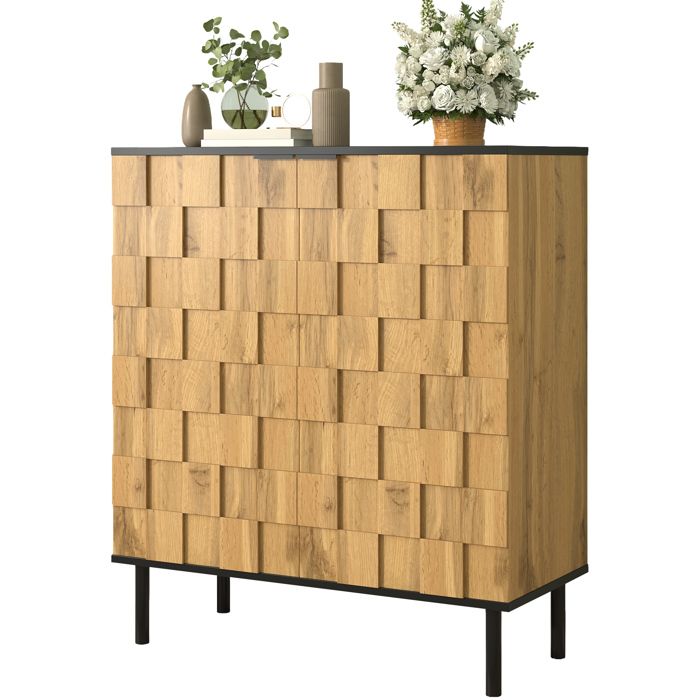 Modenuit meuble à chaussures 2 portes 80 x 35 x 91 5 cm avec étagères réglables aspect bois naturel et pieds métal