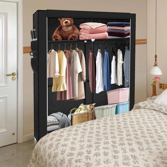 MIPAN. ARMOIRE MULTIFONCTIONNELLE ARMOIRE CLOISONNÉE EN TISSU GRANDE CAPACITÉ PENDERIE SOUPLE 108*45*170CM NOIR