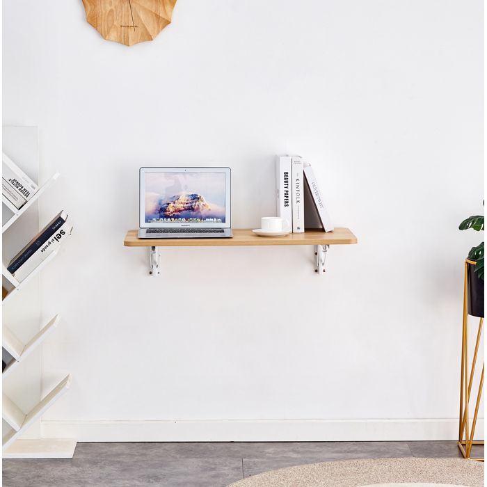 Bureau mural rabattable 80 x 40 x 165 cm en MDF avec support métallique blanc gain de place