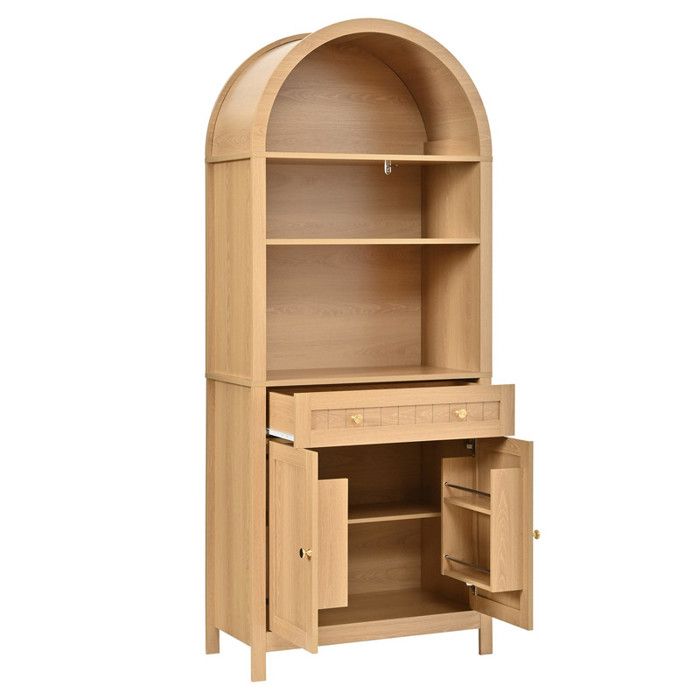 Armoire haute 180x40x76cm MDF Nature porte cintrée 2 étagères intérieures. Rangement cuisine salon