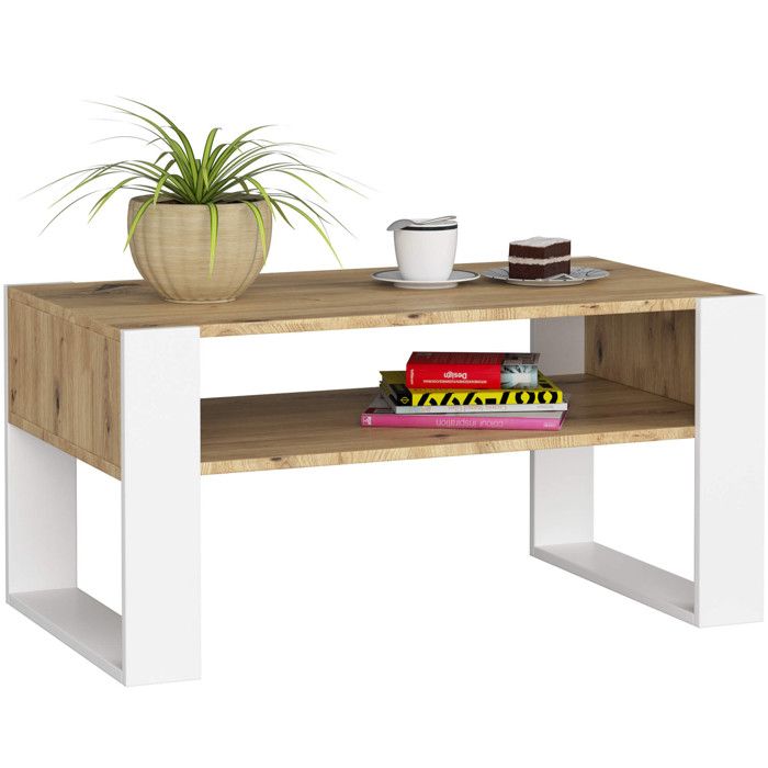 Table à café AKORD table basse DOMI Chêne Artisan 92 cm couleur Blanche 92x53x45 cm Table à café AKORD table basse DOMI Chêne Artisan 92 cm couleur Blanche 92x53x45 cm