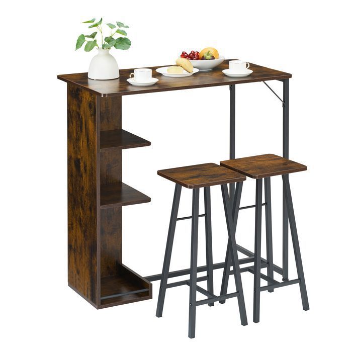 Set bar 3 pièces – Table- 2 tabourets – Table avec étagère –Gain de place –Parfait pour petite cuisine ou appartement – Style rétro