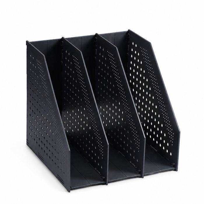 Porte revues pliable -3 compartiments- Grande capacité - Convient pour la maison lécole et le bureau - Gris foncé