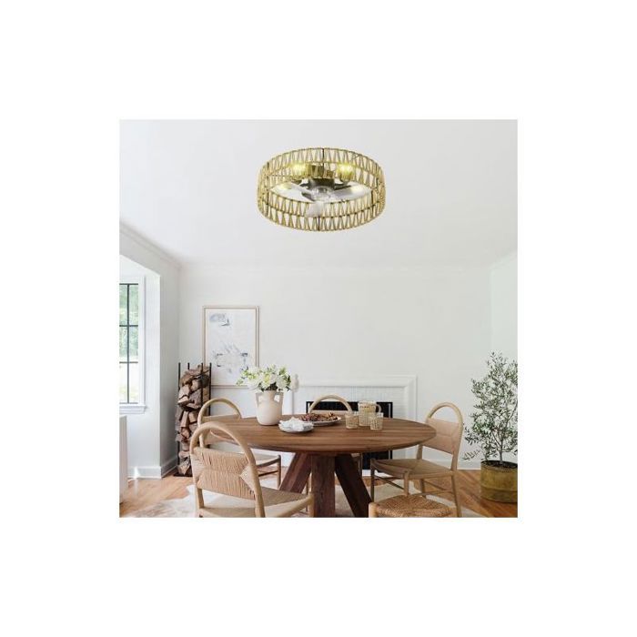Ventilateur Plafonnier LED avec Télécommande de Plafond Extra Plat 3 Pales 5 Lampes E27 Design Compact à Faible