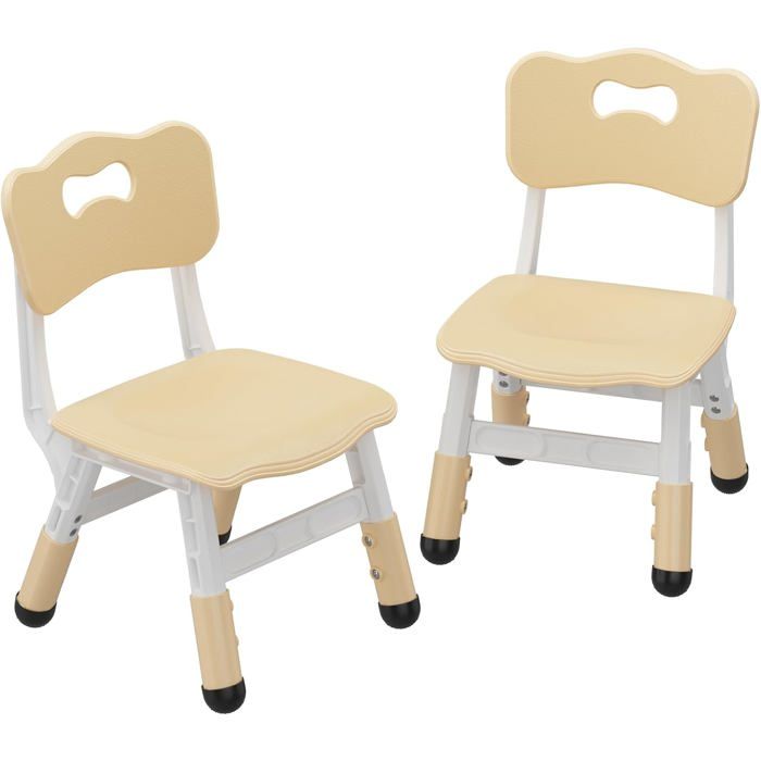Lot de 2 Chaises enfant réglables en hauteur dossier ergonomique maison crèche ou classe Naturel