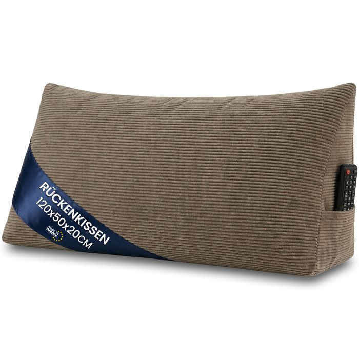 Coussin de lecture lit canapé 120 cm dossier triangulaire appui dos velours côtelé brun