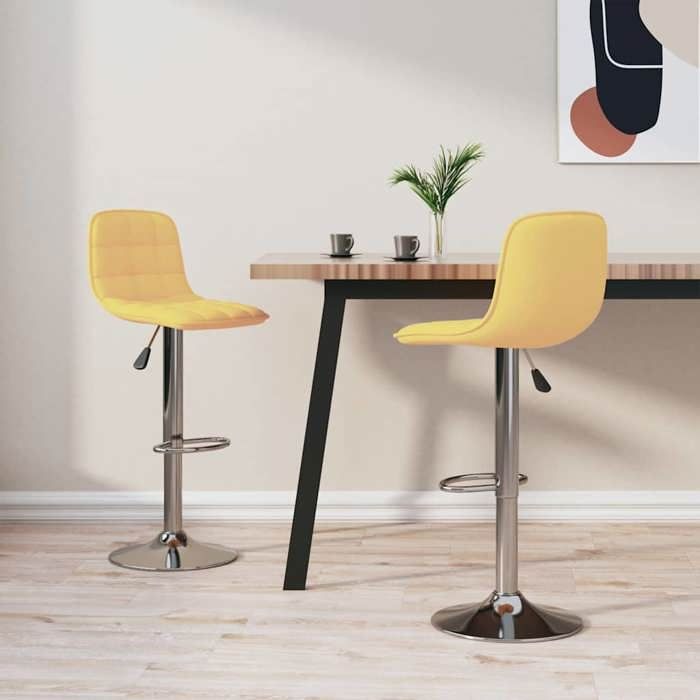 Lemon Tabourets de bar 2 pcs jaune tissu Pieds robustes et résistants @4740