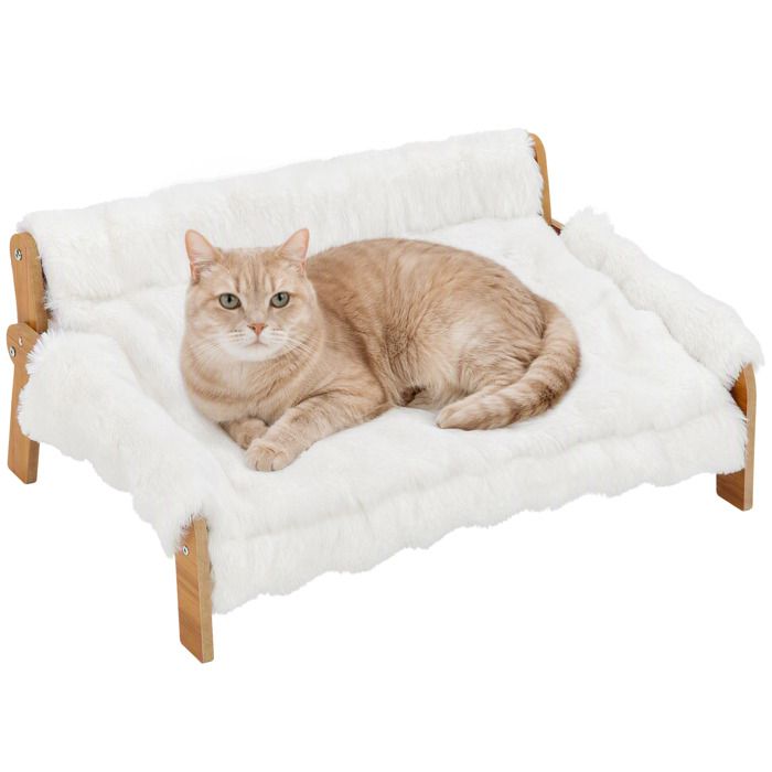 Canapé pour chien - lit surélevé pour chat- PawHut - coussin amovible pieds antidérapants - bois peluche - 70x47x30cm - blanc Canapé pour chien - lit surélevé pour chat- PawHut - coussin amovible pieds antidérapants - bois peluche - 70x47x30cm - blanc