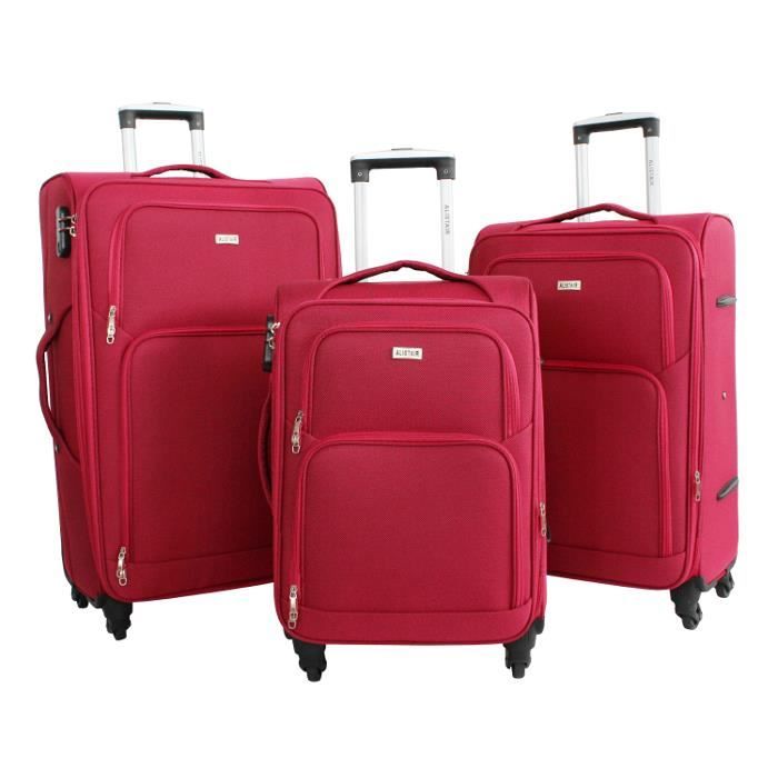 alistair plume 2.0 – set de 3 valises 58cm-68cm-78cm - toile souple - marque française - garantie 2 ans en france - rouge
