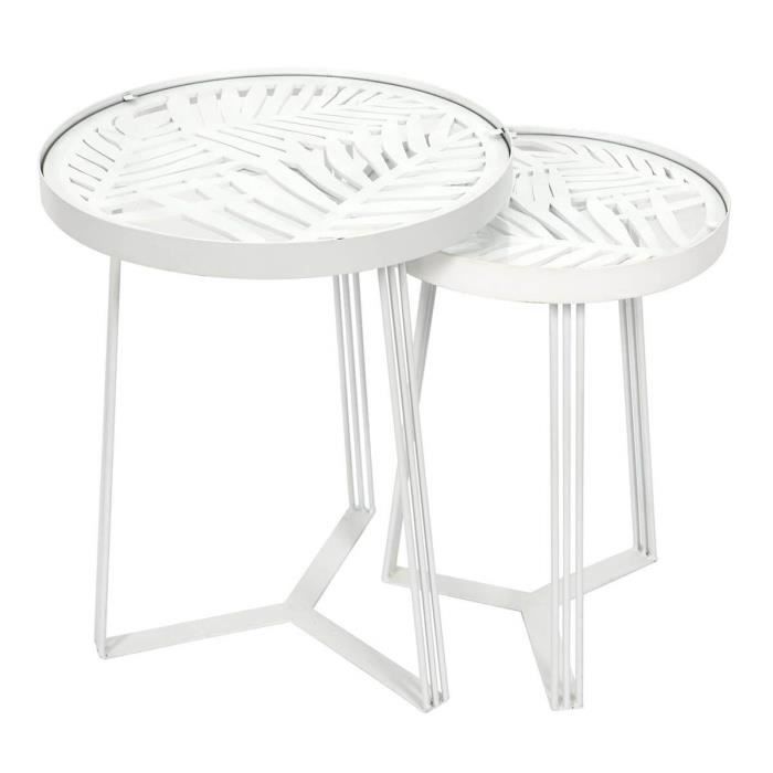 tables gigognes blanches motif feuilles - altobuy - sova - style industriel - loft - rond