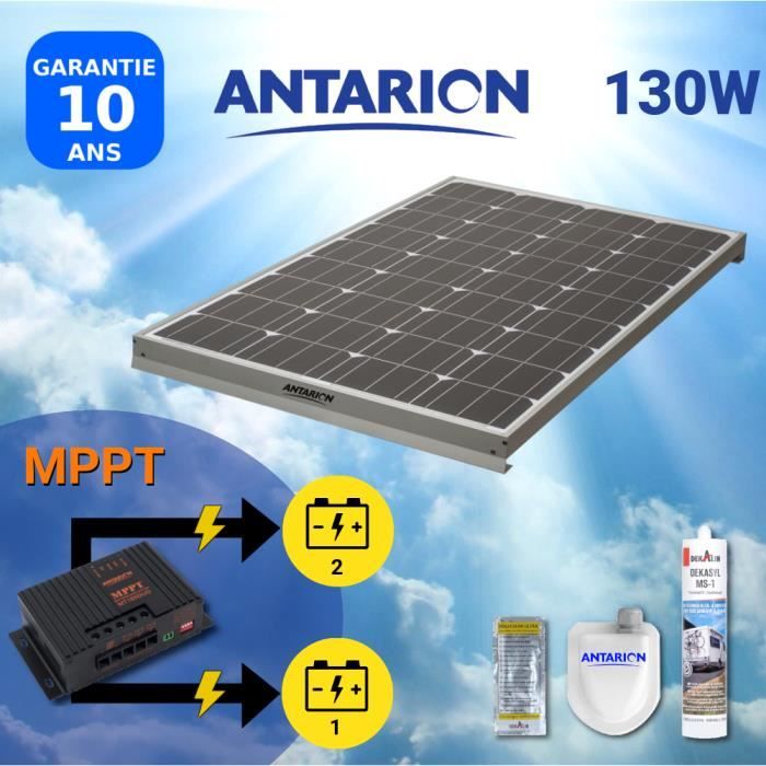 KIT Panneau Solaire pour Camping Car 130W ANTARION + RÉGULATEUR Double Batterie Cdiscount Auto