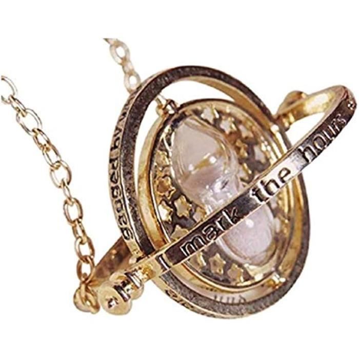 Collier Girtempo Hermione inspiré saga Harry Potter Gadget accessoires  femme homme fille pendentif couleur or sablier sable rose Idée cadeau Magie