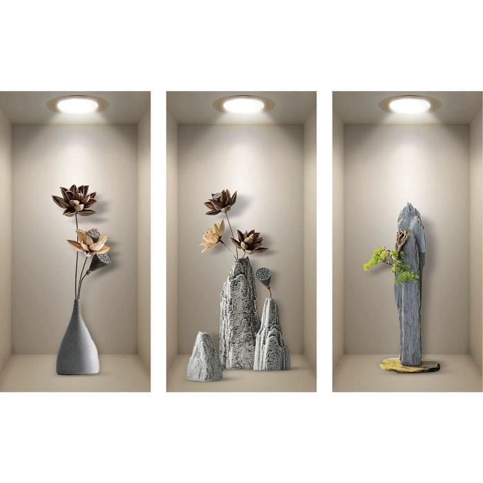 Lot De 3 Stickers Muraux Effet 3D Vase-Autocollant Mural 3D Avec Fleurs,  Plantes Vertes, Arbre Bonsaï, Sticker Mural Pour [x1850]