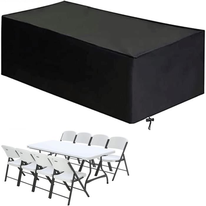 Housse Protection Table Jardin Rectangulaire 270x110 Cm - Tissu Oxford 420D Imperméable UV - Noir Avec Revêtement Argenté Intérieur