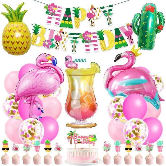 Ballons à confettis “Joyeux Anniversaire”- Tropical Party - lot de