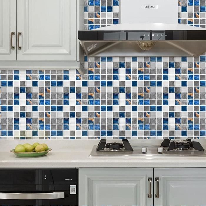 Stickers Cuisine Mosaïque Gris Bleu Credence Adhesive Pour Cuisine Pvc