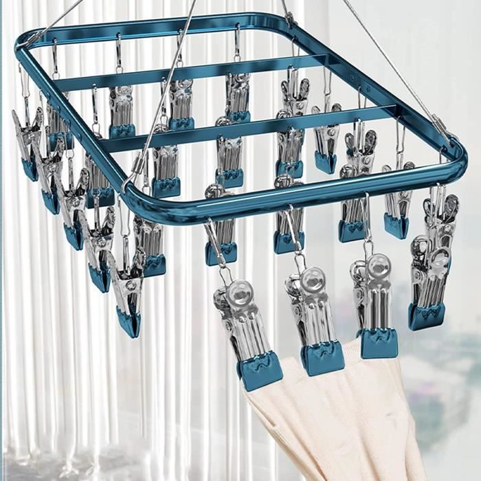 Sèche-chaussettes Pivotant Avec 32 Pinces - Étiage à Linge Portable Vert