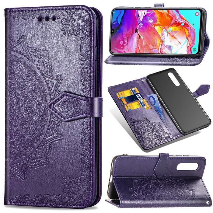 Étui Portefeuille Flower Galaxy A70 Gris